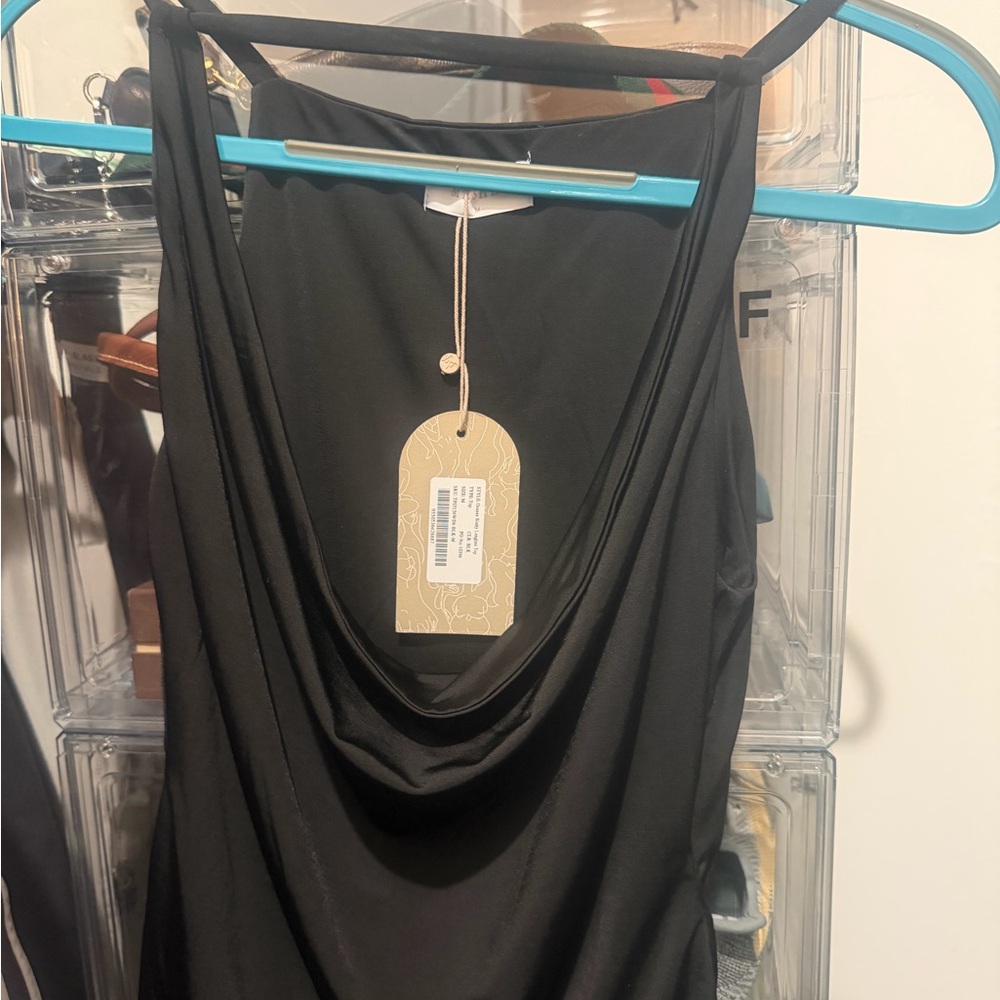 Meshki Black Drape Neck Blouse
